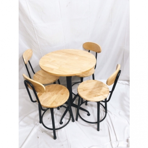 BÀN GHẾ CAFE KHUNG SẮT MẶT GỖ CAO SU-BGP600